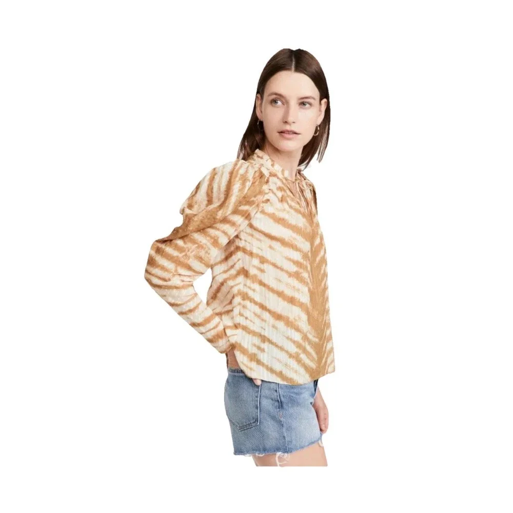 Ulla Johnson Madena Blouse Size 00 Sand Tie Dye Ruffle Boho Top